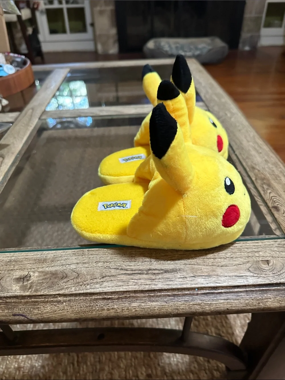 Pokemon Pikachu Plush Kids Slippers - Yellow with Black Tips